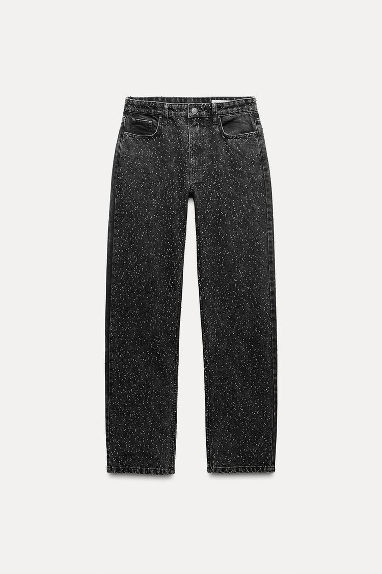 Dames High Waist Rechte Jeans Met Glitter