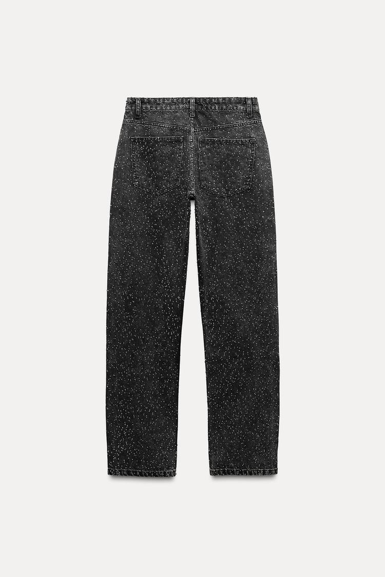 Dames High Waist Rechte Jeans Met Glitter