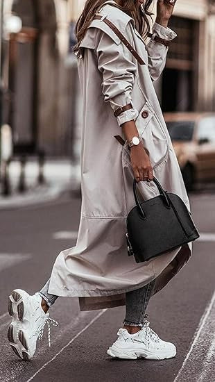 Elegante Dames Maxi Trenchcoat met knopen