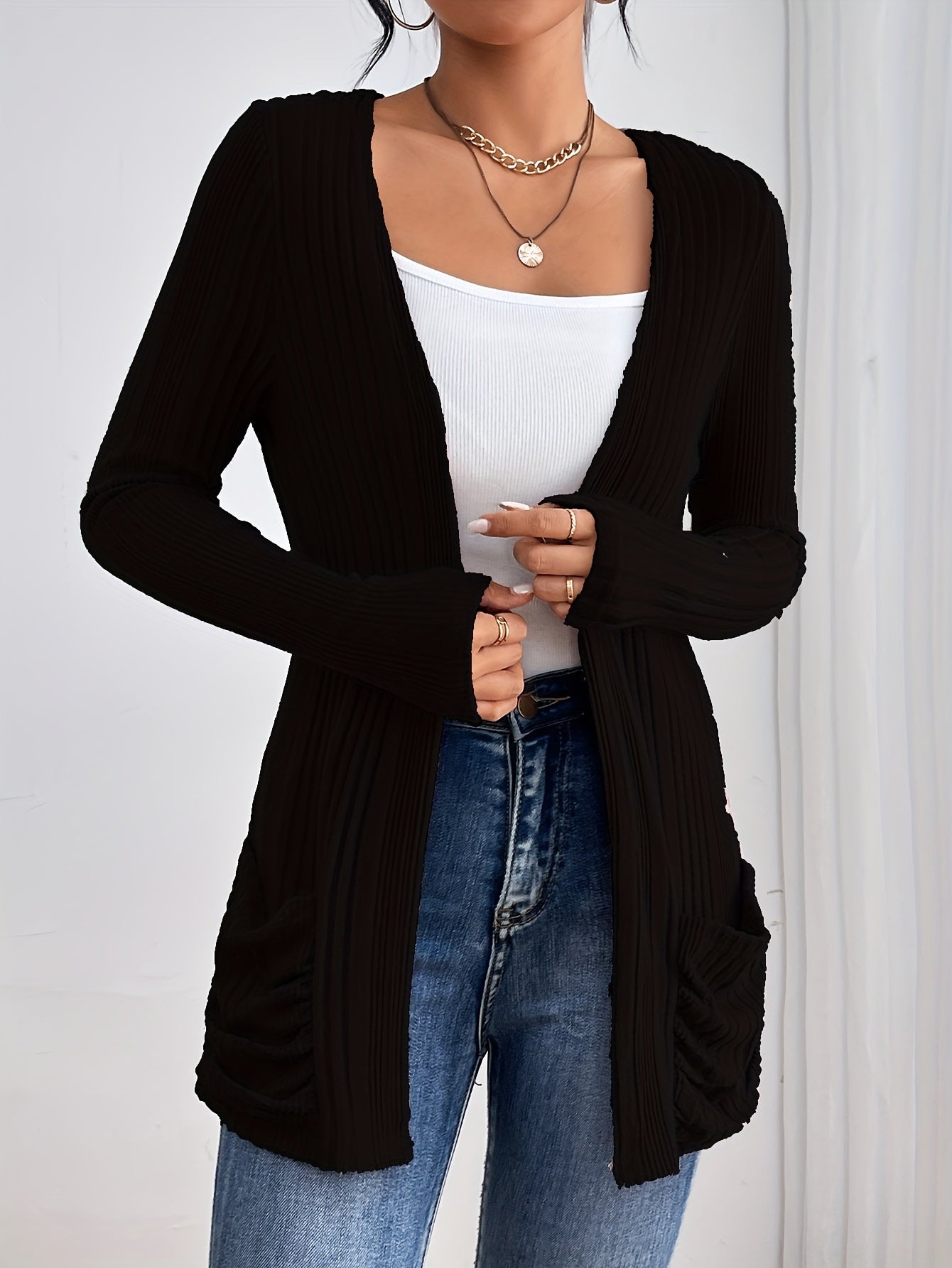 Comfortabel Dames Vest Met Zakken En Geribde Structuur
