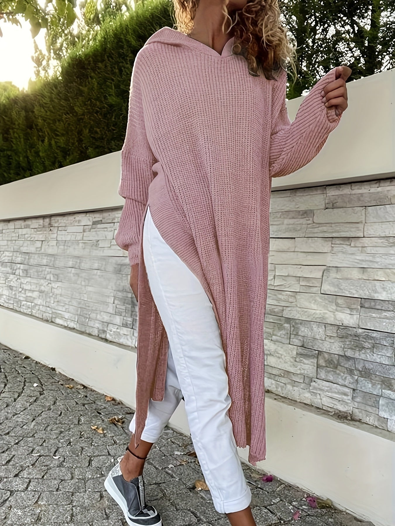 Oversized Dames Maxi sweaterjurk Met Zijsplit En Lange Mouwen