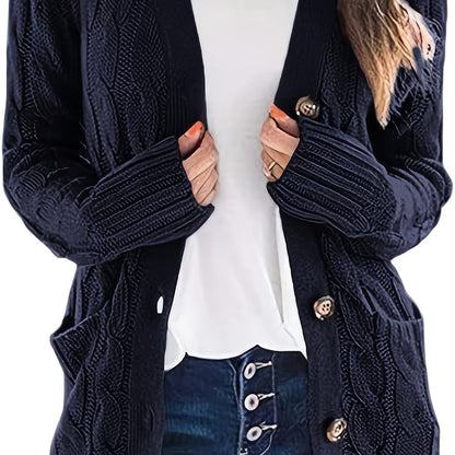 Warm Kabelgebreid Dames Vest Met Knopen En Zakken