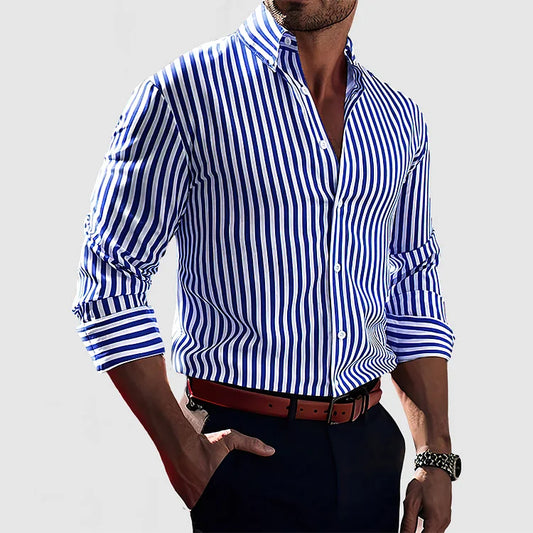 Heren Gestreept Button-down Overhemd Met Lange Mouwen