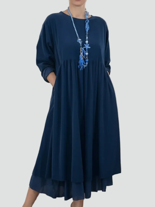 Dames Elegante Midi Jurk Met Losse Pasvorm En Lange Mouwen