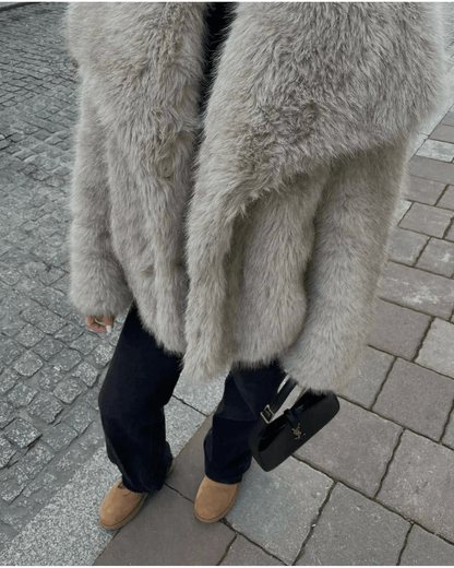 Warm Oversized Dames Faux Fur Winterjas Met Zakken