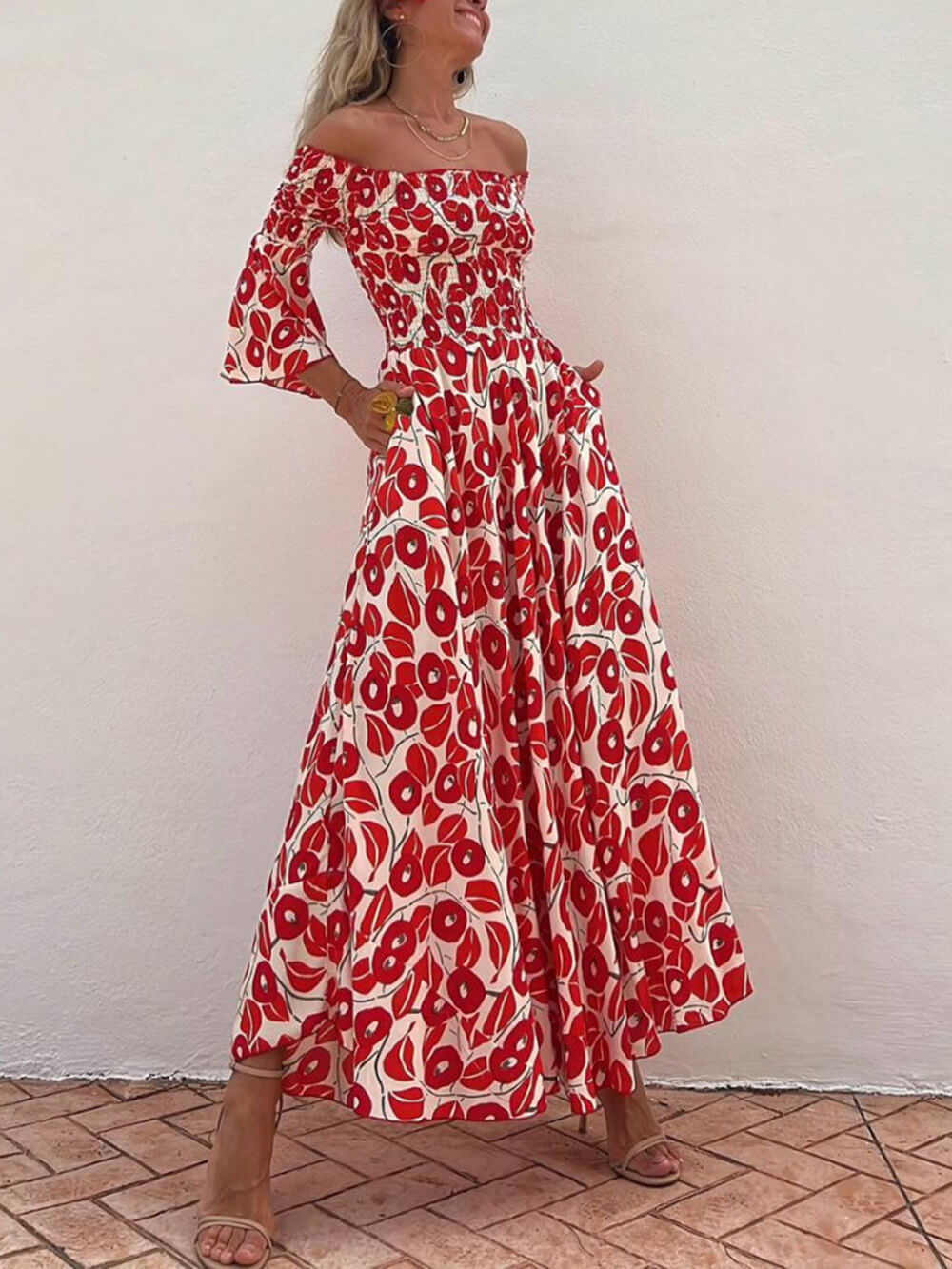 Rozina - Off-Shoulder Bloemen Maxi Jurk voor dames