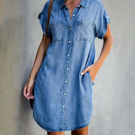 Zula - Denim Blousejurk met Knoopsluiting en Zakken