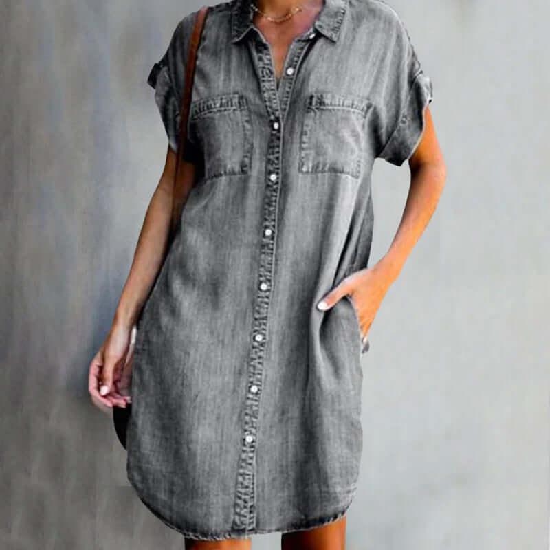 Zula - Denim Blousejurk met Knoopsluiting en Zakken