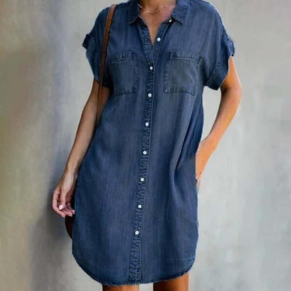 Zula - Denim Blousejurk met Knoopsluiting en Zakken