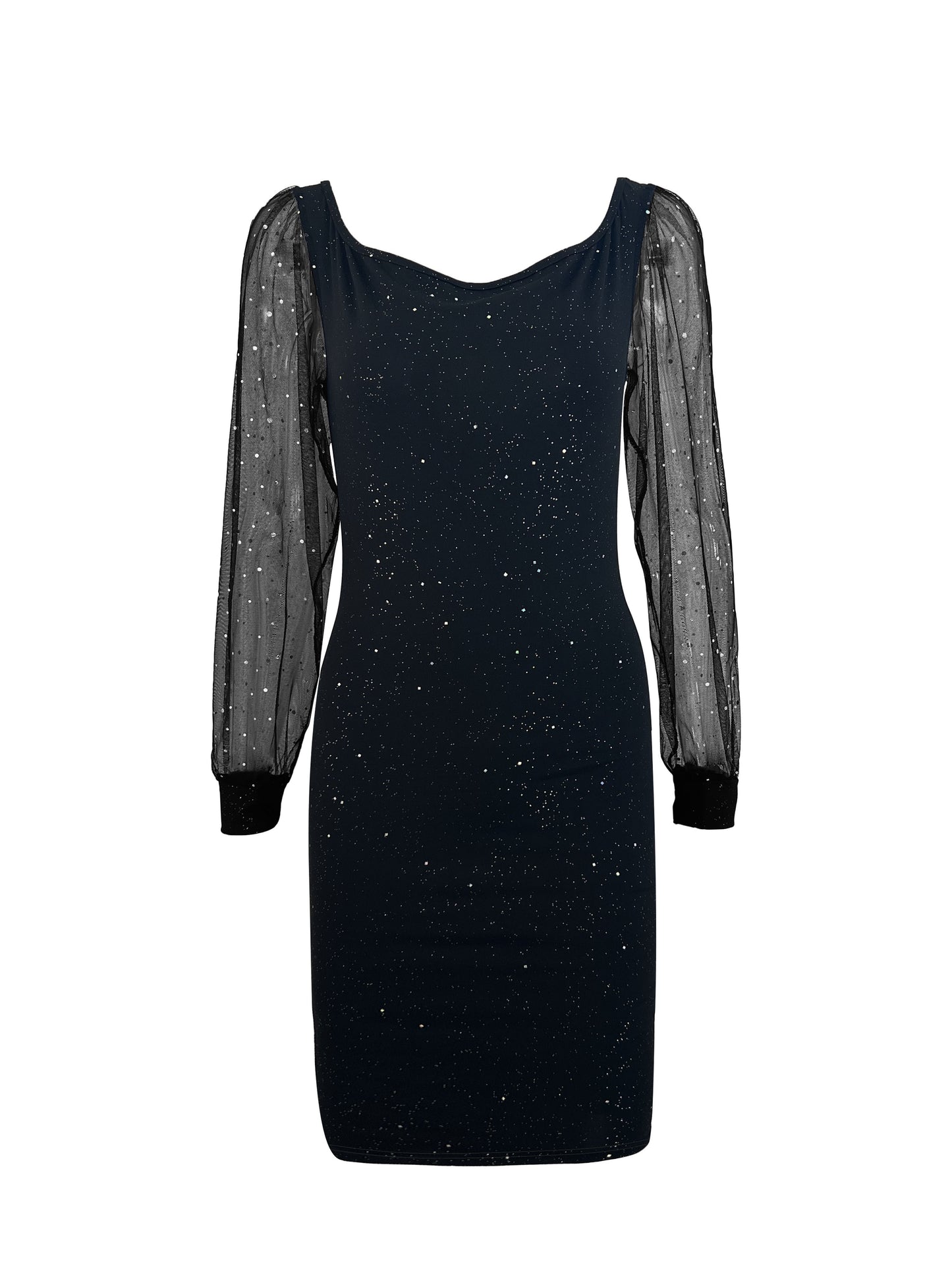 Glitter Cocktailjurk Voor Dames Met V-hals En Mesh Mouwen