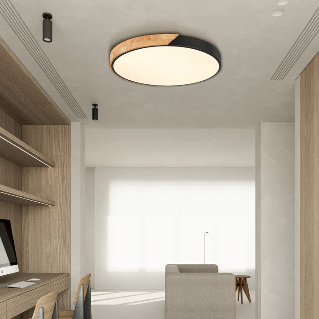 Ronde Scandinavische LED plafondlamp met houten details