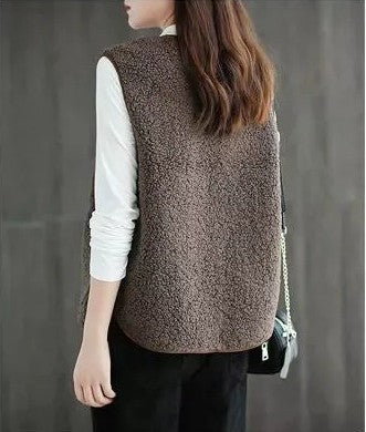 Zachte teddy fleece winter cardigan vrouwen mouwloos