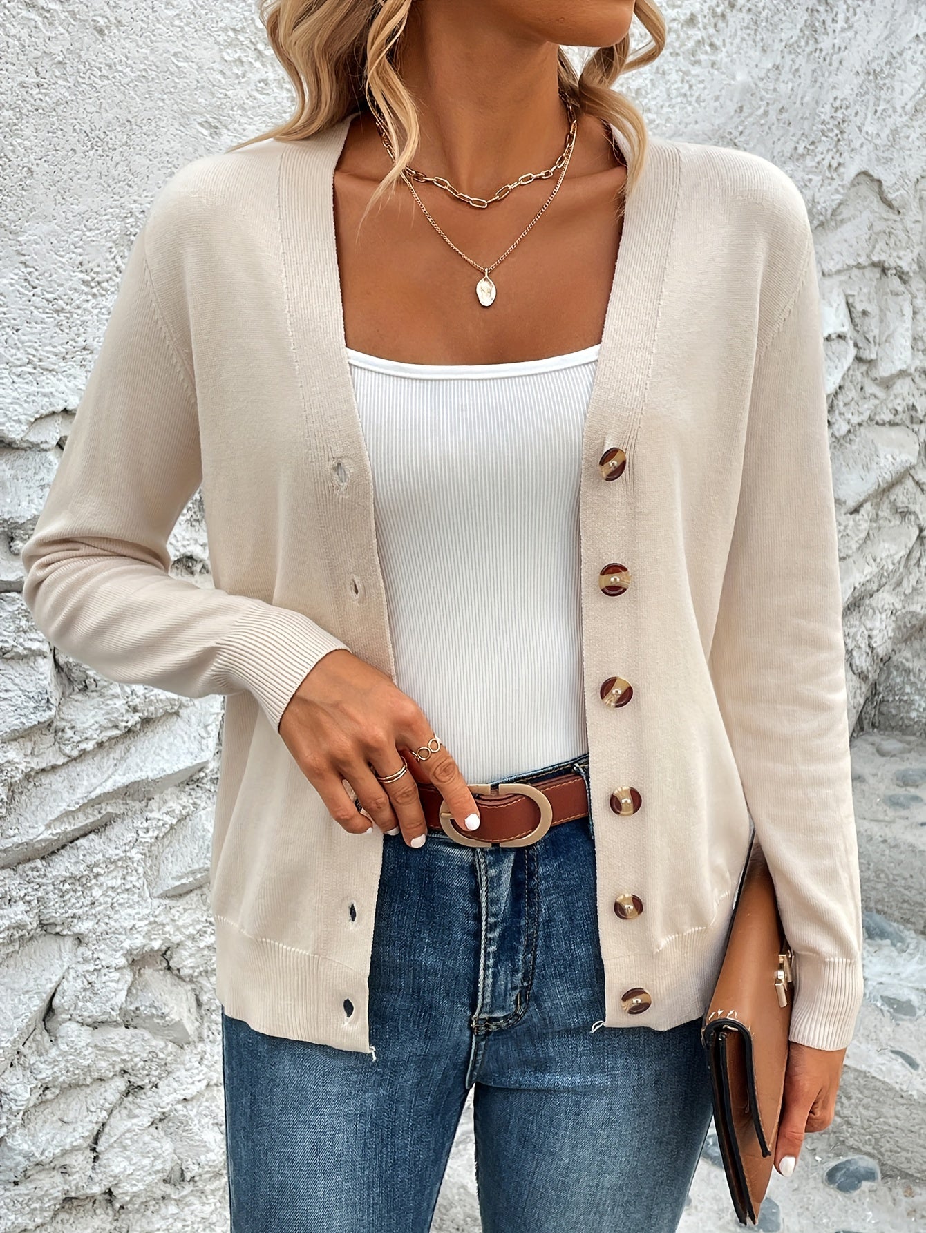 Elegant Dames Vest Met Knopen En Lange Mouwen