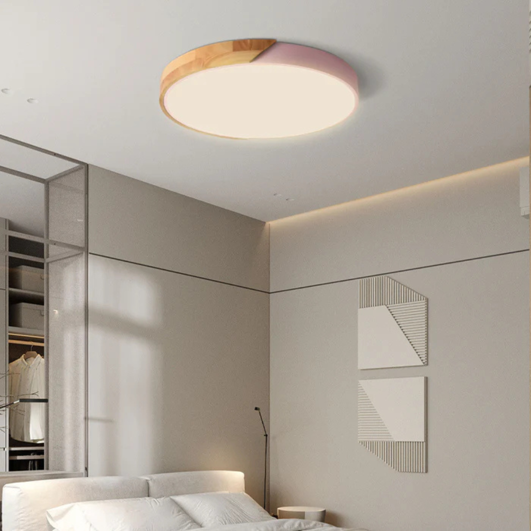 Ronde Scandinavische LED plafondlamp met houten details