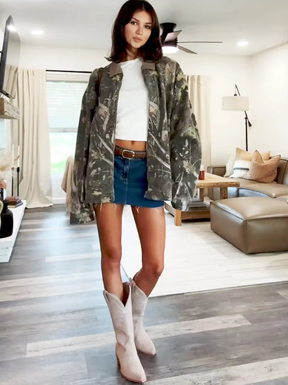 Dames Camo Jas Oversized met Knoopsluiting