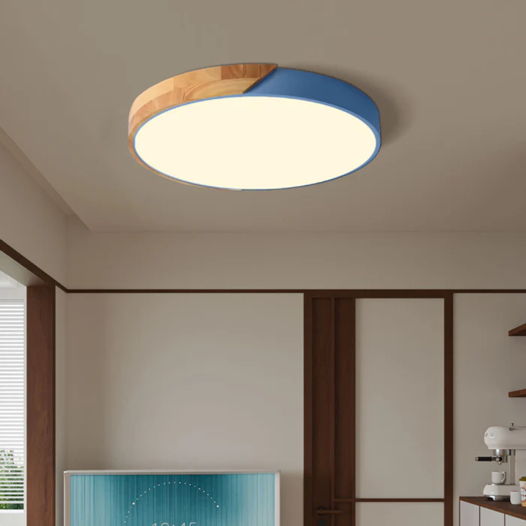 Ronde Scandinavische LED plafondlamp met houten details