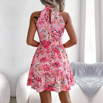 Dita - Bloemen Halter Hals Mini Jurk