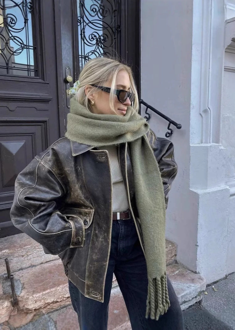 Oversized Dames Bomberjack Met Distressed Afwerking