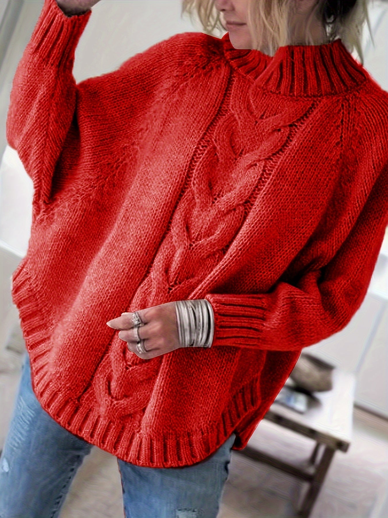 Warme Oversized Kabeltrui Voor Dames Met Col