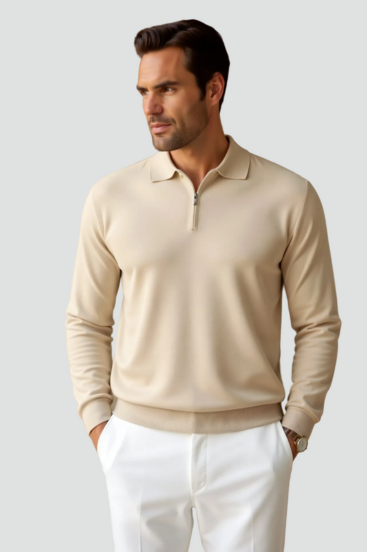 Heren Polo Met Halve Rits En Lange Mouwen