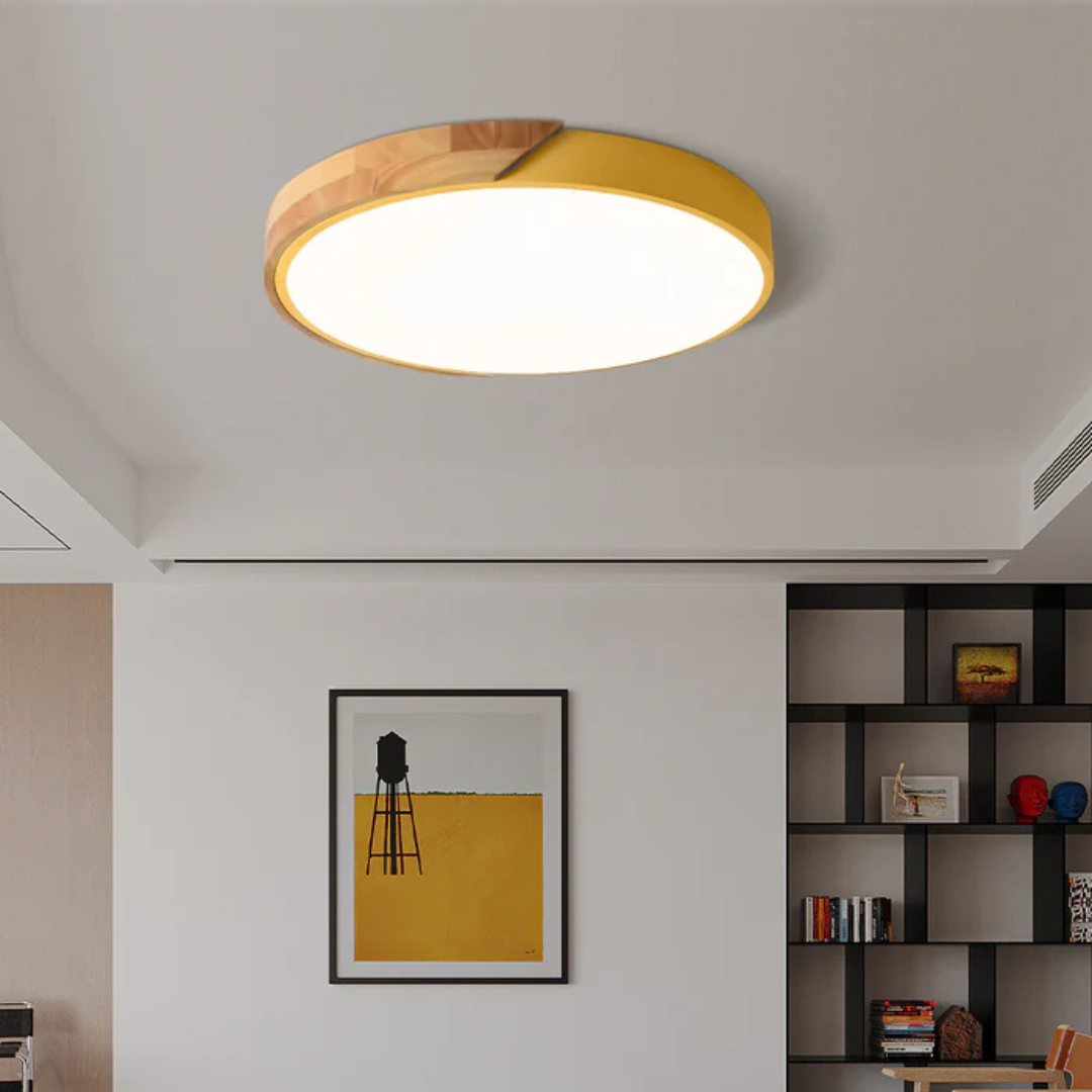 Ronde Scandinavische LED plafondlamp met houten details