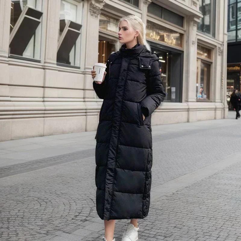 Lange Pufferjas met Zijsplit & Capuchon – Dames Winterjas