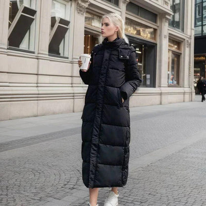 Lange Pufferjas met Zijsplit & Capuchon – Dames Winterjas