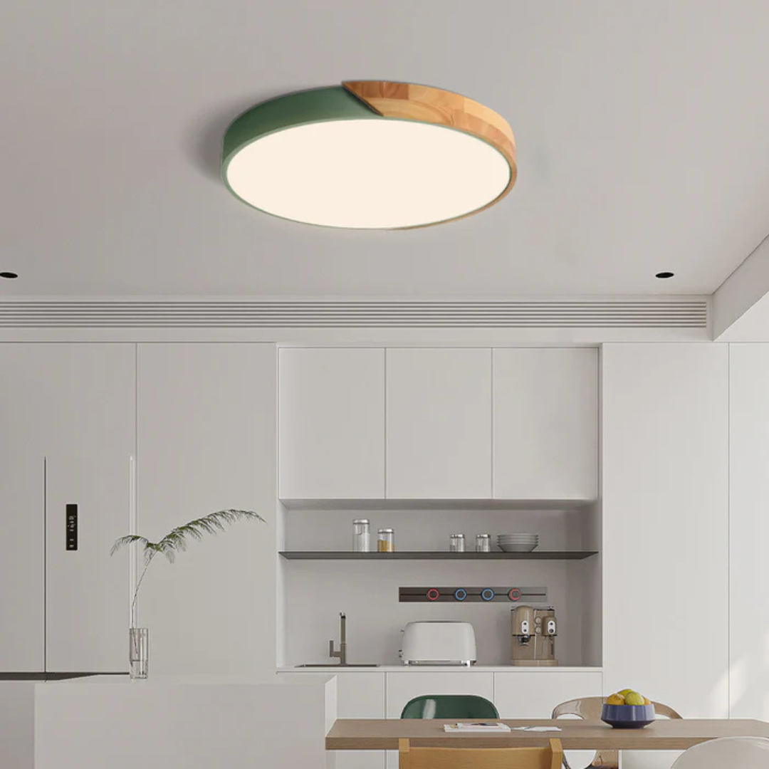 Ronde Scandinavische LED plafondlamp met houten details
