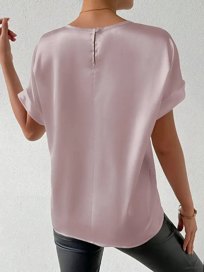 Katerina - Satijn afwerking T-shirt met opgerolde mouwen voor dames