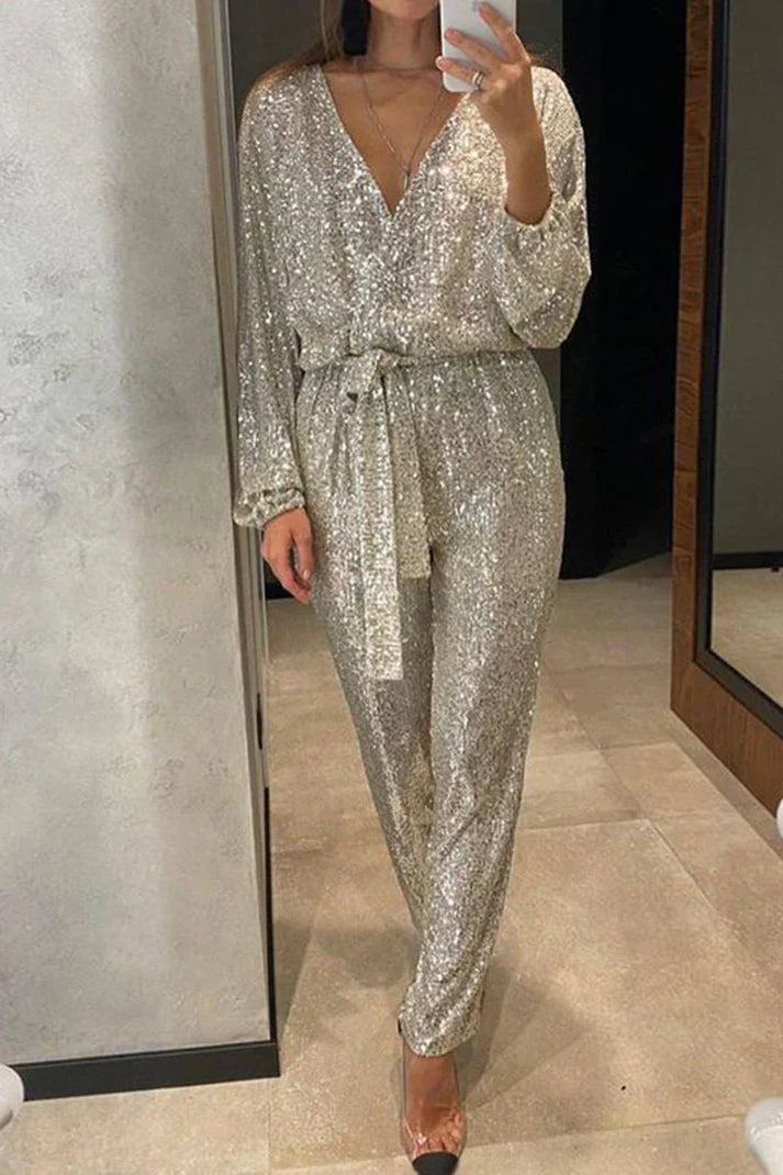 Wrenessa - Pailletten Wikkel Jumpsuit met Riempje voor Vrouwen