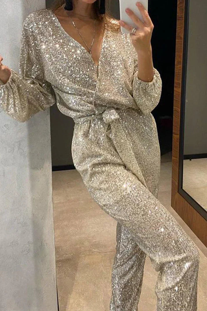 Wrenessa - Pailletten Wikkel Jumpsuit met Riempje voor Vrouwen