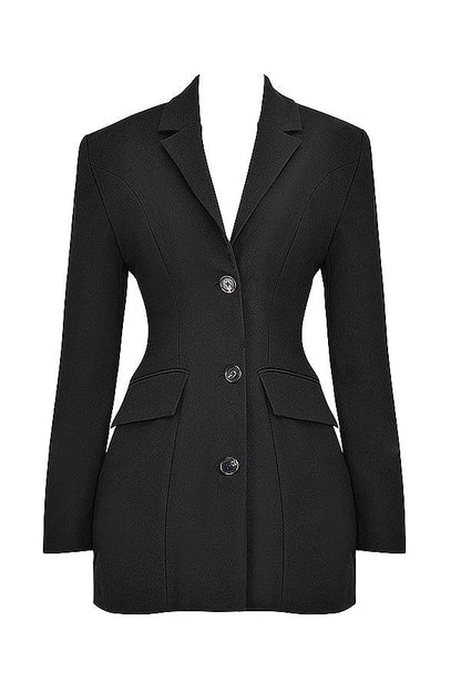 Nora - Zwarte Dames Blazer Jurk met Schoudervullingen