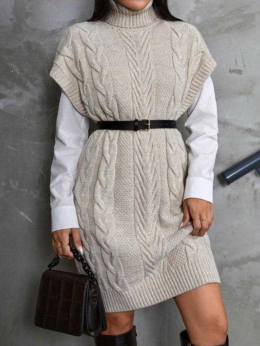 Elegante Gebreide Mini Sweaterjurk Voor Dames Met Col En Kabelpatroon
