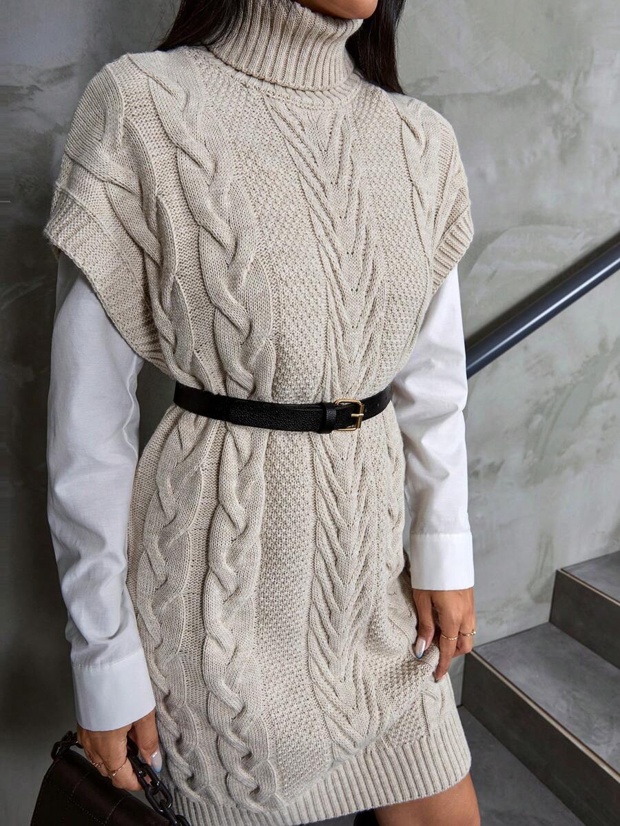 Elegante Gebreide Mini Sweaterjurk Voor Dames Met Col En Kabelpatroon