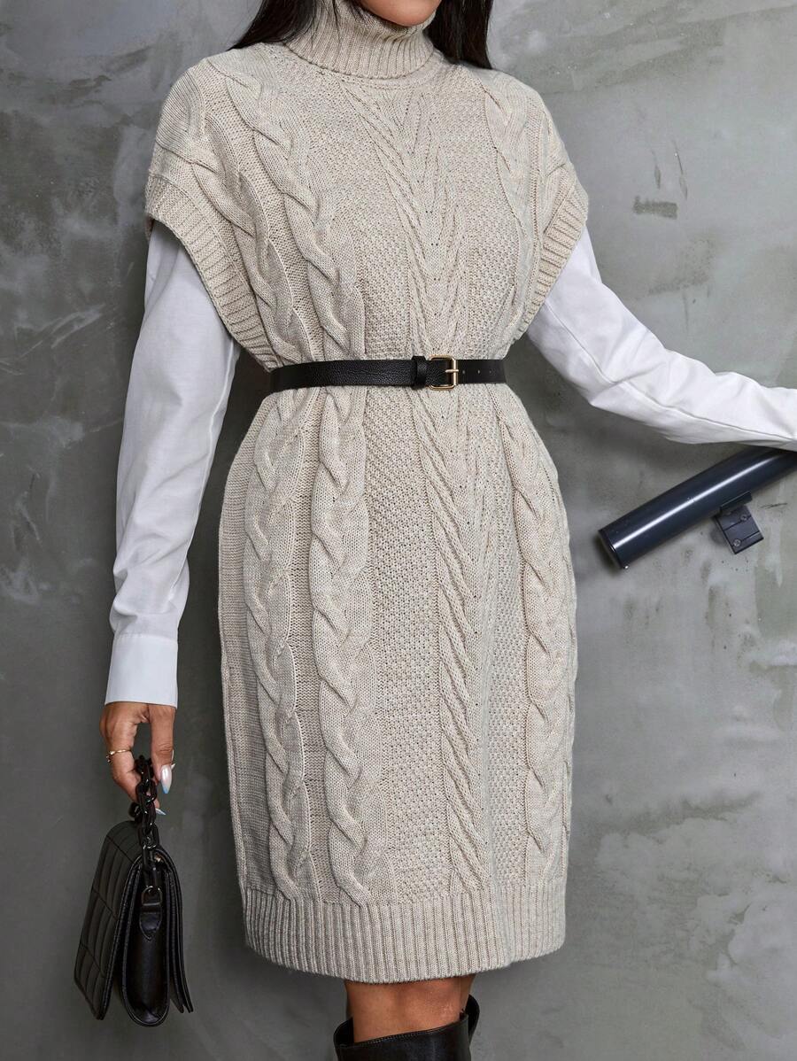 Elegante Gebreide Mini Sweaterjurk Voor Dames Met Col En Kabelpatroon