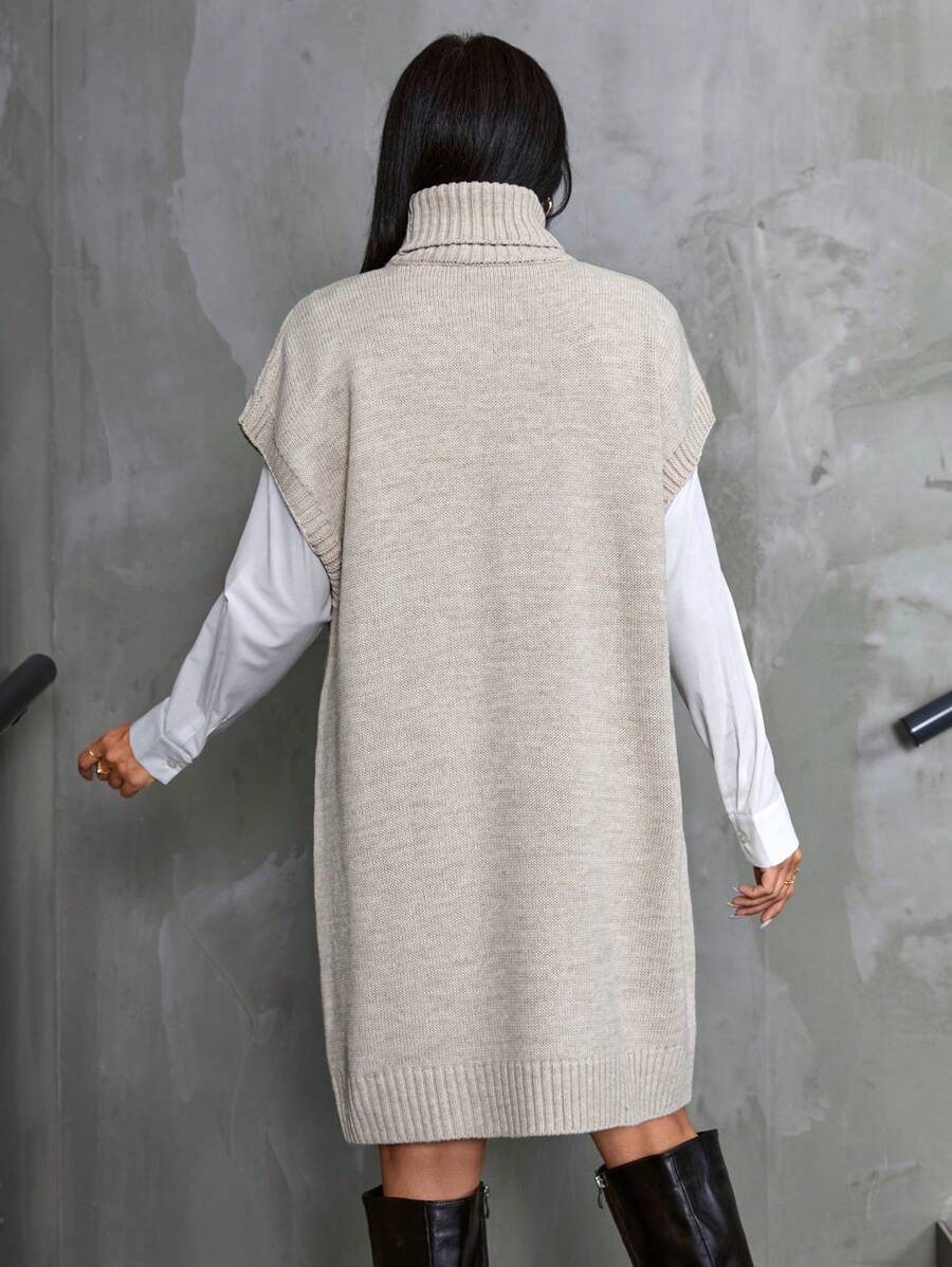 Elegante Gebreide Mini Sweaterjurk Voor Dames Met Col En Kabelpatroon