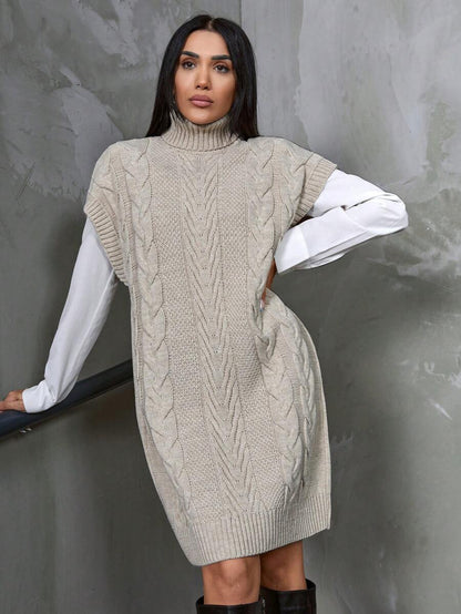 Elegante Gebreide Mini Sweaterjurk Voor Dames Met Col En Kabelpatroon