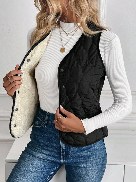 Hilda - Gewatteerd gevoerd vest met omgekeerd lam voor dames