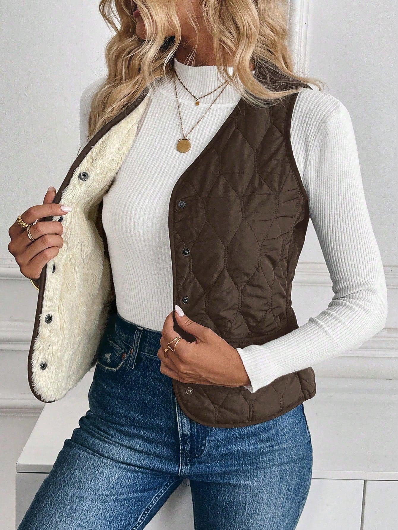 Hilda - Gewatteerd gevoerd vest met omgekeerd lam voor dames