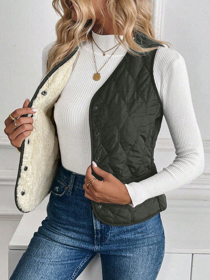 Hilda - Gewatteerd gevoerd vest met omgekeerd lam voor dames