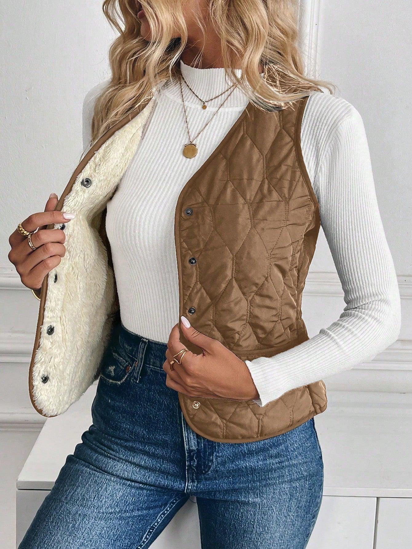 Hilda - Gewatteerd gevoerd vest met omgekeerd lam voor dames