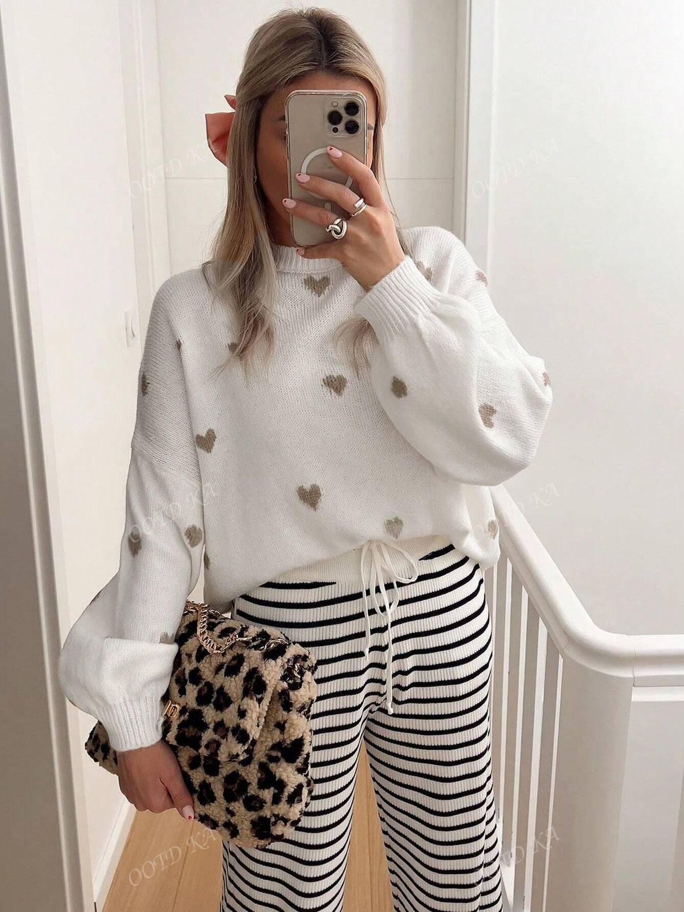 Noelia - Casual Trui met Hartjesprint voor Vrouwen