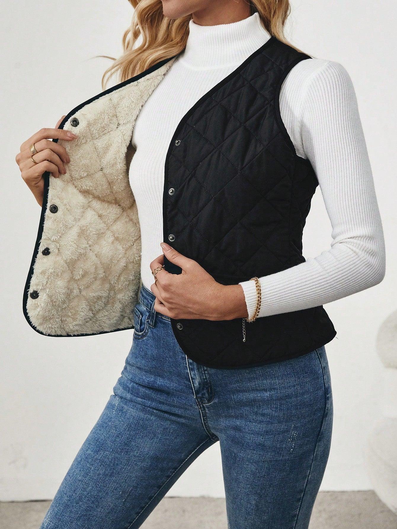 Hilda - Gewatteerd gevoerd vest met omgekeerd lam voor dames