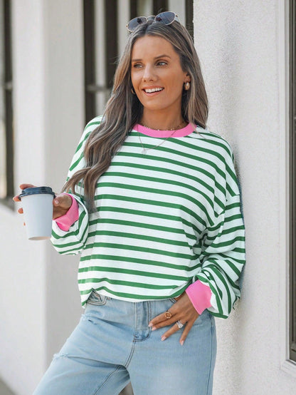 Susanne - Gestreept sweatshirt met roze details voor dames