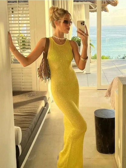 Elegante Maxi Glitterjurk Voor Dames Met Bodycon Pasvorm