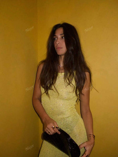 Elegante Maxi Glitterjurk Voor Dames Met Bodycon Pasvorm