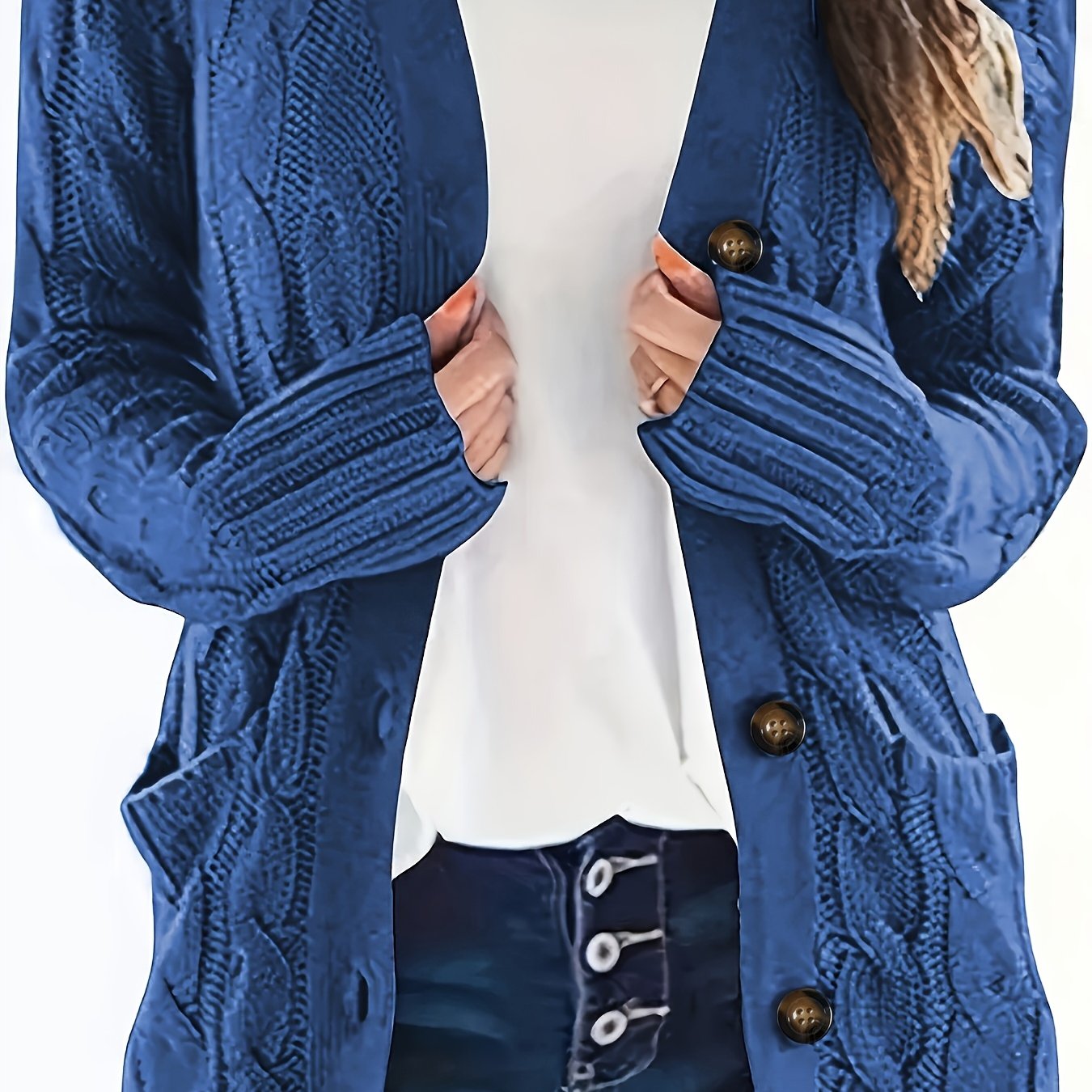 Warm Kabelgebreid Dames Vest Met Knopen En Zakken