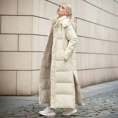 Lange Pufferjas met Zijsplit & Capuchon – Dames Winterjas