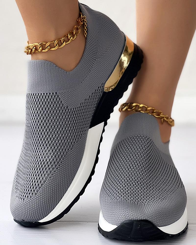 Wenlora - Slip-On Gebreide Sneakers met Gouden Accenten