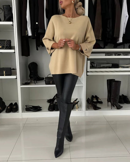 Elegante Gebreide Blouse met Knoopdetail voor Vrouwen